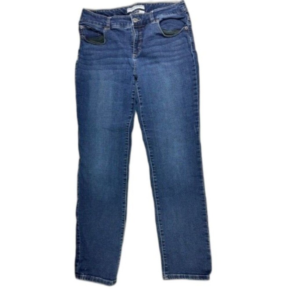 Chicos Platinum Size 1 Womens Jeans Stretch Mid Rise Straight Med Wash